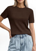 Women's Short Sleeve Sweaters 2026 Spring Crew Neck Knit Work Shirts Business Casual Tops Summer Fashion Clothes
