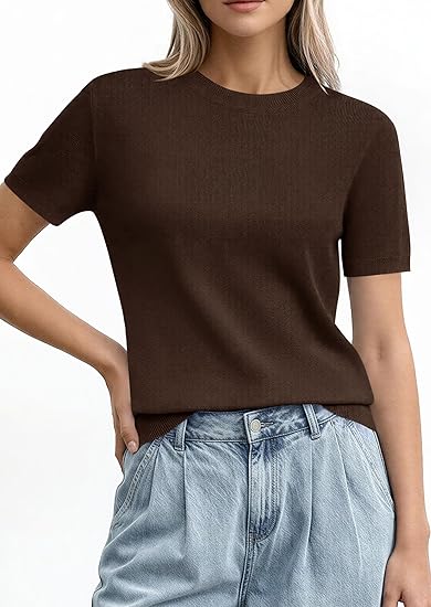 Women's Short Sleeve Sweaters 2026 Spring Crew Neck Knit Work Shirts Business Casual Tops Summer Fashion Clothes