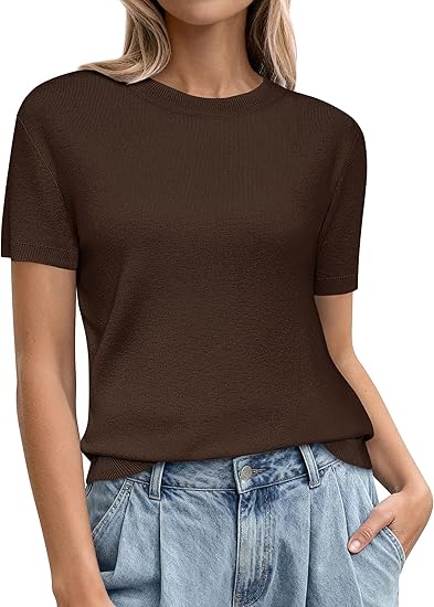 Women's Short Sleeve Sweaters 2026 Spring Crew Neck Knit Work Shirts Business Casual Tops Summer Fashion Clothes